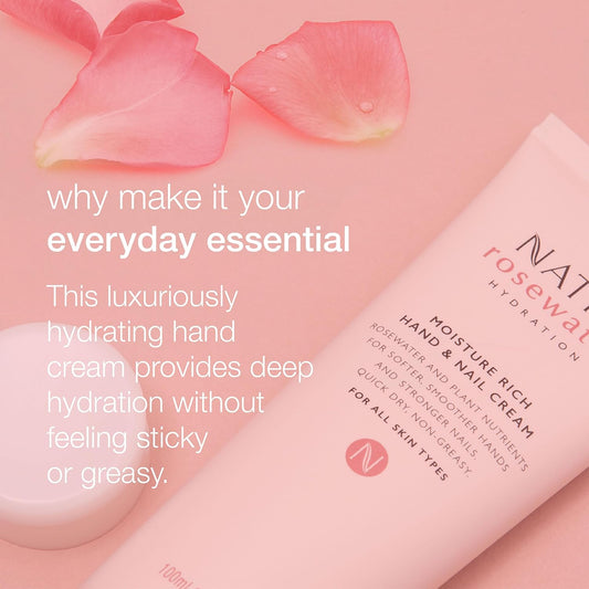 Natio Australia Rosewater Hydration Moisture Rich Hand And Nail Cream, 100 Ml - Soothing, Softening Hand Cream - Hand Lotion For Dry Cracked Hands
