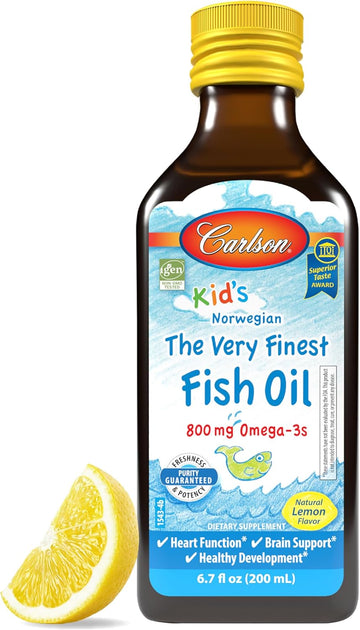 Carlson - Kid'S The Very Finest Fish Oil, 800 Mg Omega-3S, Liquid Fish Oil Supplement, Norwegian Fish Oil, Wild-Caught, Sustainably Sourced , Mixed Berry, 200 Ml (6.7 Fl Oz)