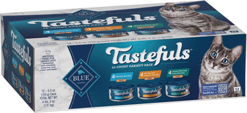 Blue Buffalo Tastefuls Wet Cat Food Paté Variety Pack, Made With Natural Ingredients | Chicken, Turkey & Chicken, And Ocean Fish & Tuna Entrées, 5.5-Oz. Cans (12 Count, 4 Of Each)