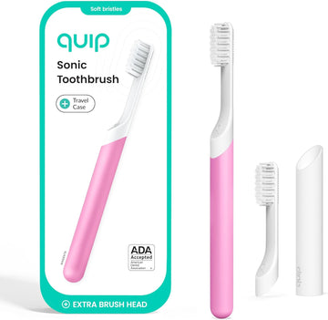 Quip Sonic Toothbrush For Adults With Timer - Includes Extra Brush Head And Travel Cover Mount - Electric, Soft Bristle Refill Head, Plastic Handle, 3 Month Battery Life - Travel Toothbrush - Green
