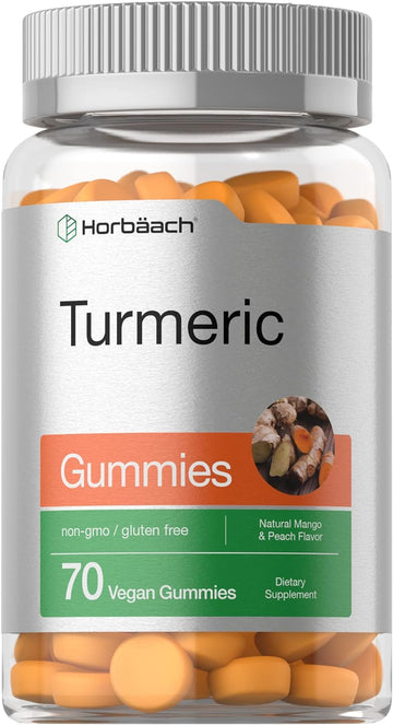Horbäach Turmeric Curcumin Gummies | 70 Count | Mango & Peach Flavor | Turmeric And Ginger Root Gummy Supplement | Vegan, Non-Gmo & Gluten Free