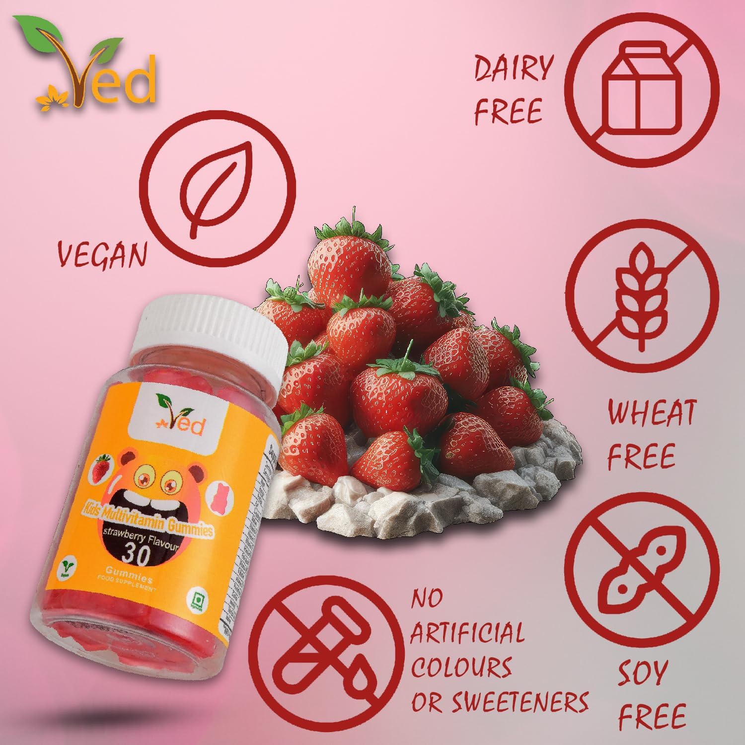 Multivitamin Gummies Kids,15 Day Supply, Natural Strawberry Flavour, 30 Chewable Vegan Gummies, Vegetarian Friendly, Energy & Immune System, Kids Multivitamin Gummies, GMO & Gluten Free. : Amazon.co.uk: Health & Personal Care