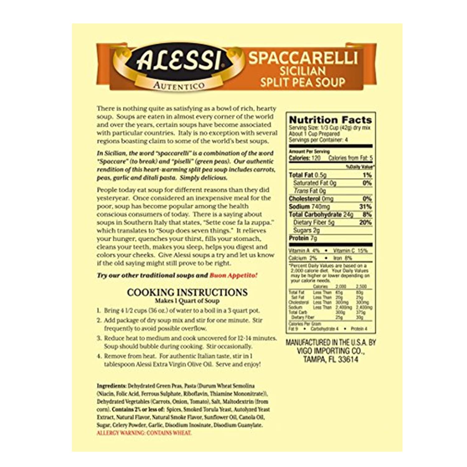 Alessi Autentico Premium Soups, Traditional Flavors, 6oz (Sicilian Split Pea, Pack of 6) : Soups Mixes : Grocery & Gourmet Food