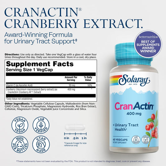 Solaray Cranactin Cranberry Af Extract Capsules, 400 Mg, 60 Count