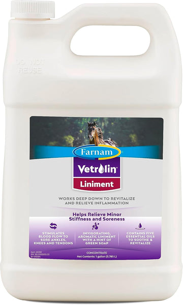 Farnam Vetrolin Horse Liniment For Muscle Soreness, Stiffness And Inflammation Relief On Horses, Helps Reduce Swelling, Aids In Pain Relief, 32 Oz