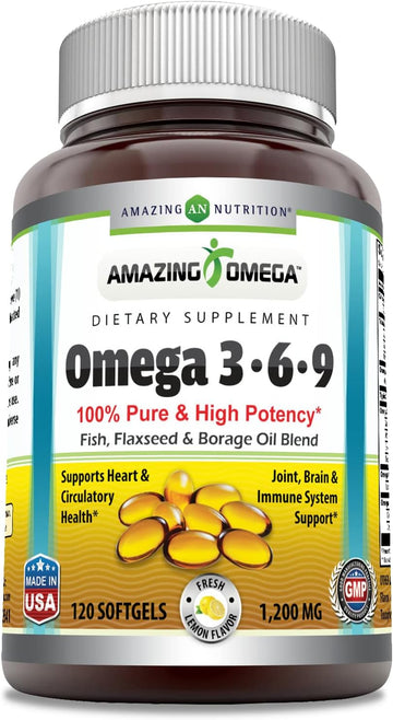 Amazing Omega 3.6.9 1200 mg Softgels Supplement | Unique Formula of axseed Oil 400 mg, Fish Oil 400 mg and Borage Oil 400 mg | Rich in Omega 3,6,9 Fatty Acids (Lemon, 120 Count)