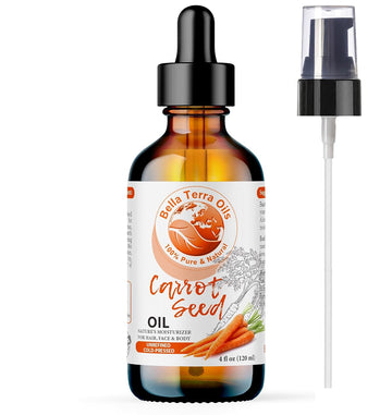 NEW Carrot Seed Oil. 4oz. Cold-pressed. Unrefined. Organic. 100% Pure. Daucus Carota. Hexane-free. Rejuvenates Skin and Softens Hair. Natural Moisturizer. For Hair, Face, Body, Nails, Stretch Marks