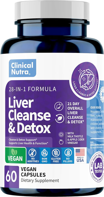 28-In-1 Liver Cleanse With Milk Thistle, Artichoke & Apple Cider Vinegar - Liver Cleanse Detox & Repair Heath Formula Liver Support Supplement 60 Vegan Capsules