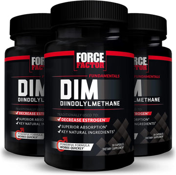 Force Factor Dim, 3-Pack, Pills To Decrease Estrogen In Men, Diindolylmethane Supplement With Key Natural Ingredients And Superior Absorption, Diindolylmethane 300Mg, Works Fast, 90 Capsules