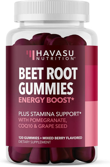Beet Root Gummies With Coq10 Energy Supplement | Nitric Oxide Supplement For Healthy Energy & Performance Support With Pomegranate Extract | Beet Root Supplements | Mixed Berry | 120 Vegan Gummies
