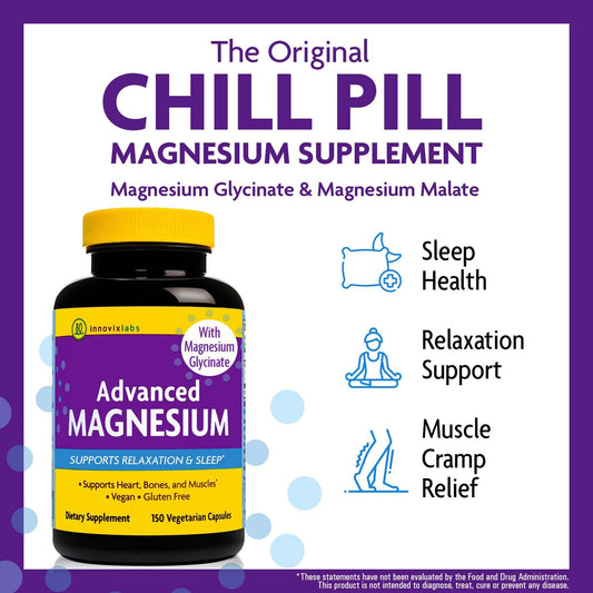 Innovixlabs Advanced Magnesium Capsules - 150 Ct, 210 Mg - Chelated Magnesium Glycinate And Malate, High Absorption, Promotes Relaxation, Bones, Muscle Health, Vegan Magnesium Malate Sleep Supplement