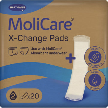 Molicare Disposable X-Change Pads For Washable Molicare Absorbent Underwear, Underwear Pads For Incontinence, Extra Protection, Reliable Odour Control, 20 Pads