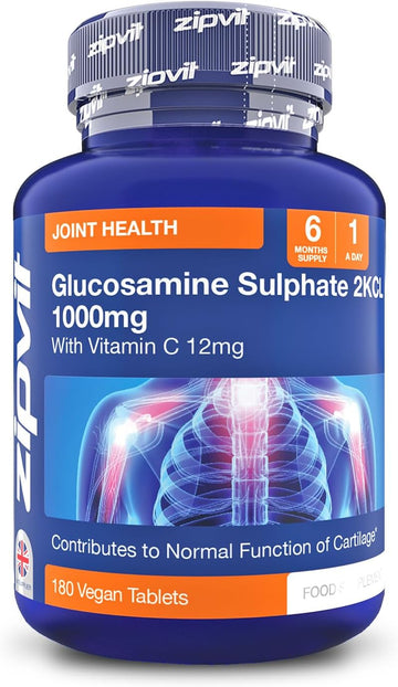 Zipvit Glucosamine Sulphate 2Kcl 1000Mg With Vitamin C, 180 Vegan Tablets, Supports Bones, Cartilage & Collagen, Reduces Tiredness & Fatigue, Joint Health Supplement, 6 Month Supply