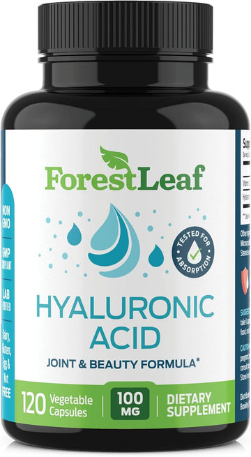 Forestleaf - Hyaluronic Acid Supplements - 120 Vegetable Capsules - 100Mg Dietary Hyaluronic Acid + 50Mg Vitamin C Joint & Anti Aging Beauty Formula - Supports Skin Hydration, Joints, Bones & Hair
