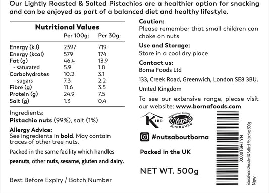 Borna Foods Roasted & Salted Pistachios 500G