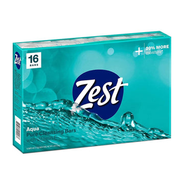 Zest Bar Soap - Enriched With Vitamin E - Moisturizing Body Soap - Gentle Soap - Paraben-Free Soap Bar - Suitable For All Skin Types - Aqua - 16 Pc