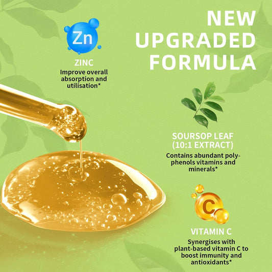 100% Pure Soursop Leaf Extract Drops, 10X Concentrated Graviola Soursop Bitters Liquid For Immune Digestive Energy, Cold-Extracted With High Potency, Alcohol-Free, Vegan & Non-Gmo (1 Fl.Oz)