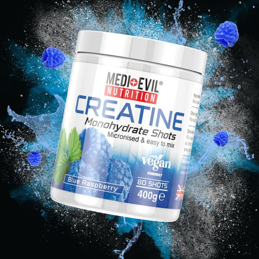 Medi-Evil Nutrition Creatine Monohydrate Shots Powder Vegan Friendly, Green Apple Flavour, 400G, 80 Servings, Micronised For Easy Mixing (Pack Of 1 Tub)