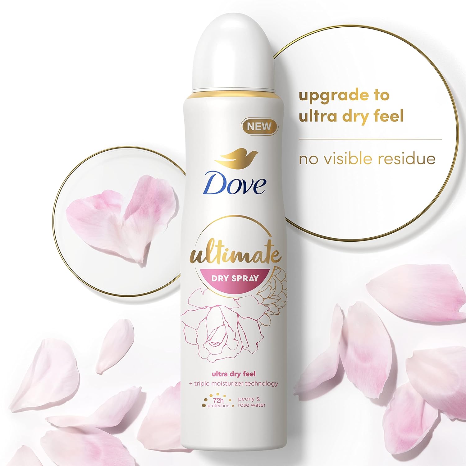 Dove Ultimate Dry Spray Antiperspirant Peony And Rose Water 2 Count For 72-Hour Sweat And Odor Protection With Triple Moisturizer Technology 3.8Oz : Beauty & Personal Care