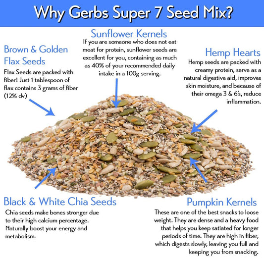 Gerbs Raw Super 7 Seed Snack Trail Mix 14Oz. | Top 14 Food Allergy Free | Resealable Bulk Bag | Made In Usa | Raw Pumpkin Sunflower (Black & White) Chia Hemp (Brown & Golden) Flax Seeds | Gluten Free
