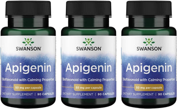 Swanson Apigenin Supplement For Sleep - 90 Caps, 50 Mg Each - Sleep And Relaxation With Stress Relief - Natural Support (Packaging May Vary) 3 Pack