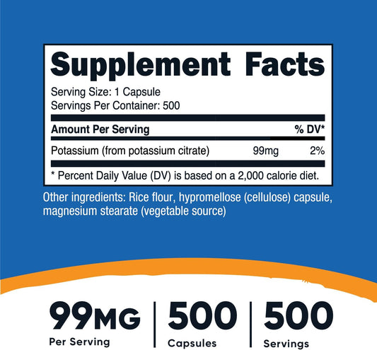 Nutricost Potassium Citrate 99Mg, 500 Capsules