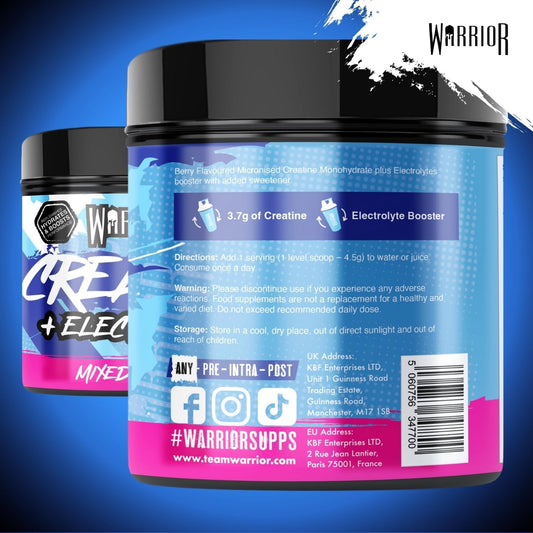 Warrior Creatine Monohydrate Plus Electrolytes Powder 360G - Hydration And Performance Drink - Nutrition Shake To Promote Muscle Growth (Not Tablets, Sachet, Gummies) - 80 Servings (Unflavoured)
