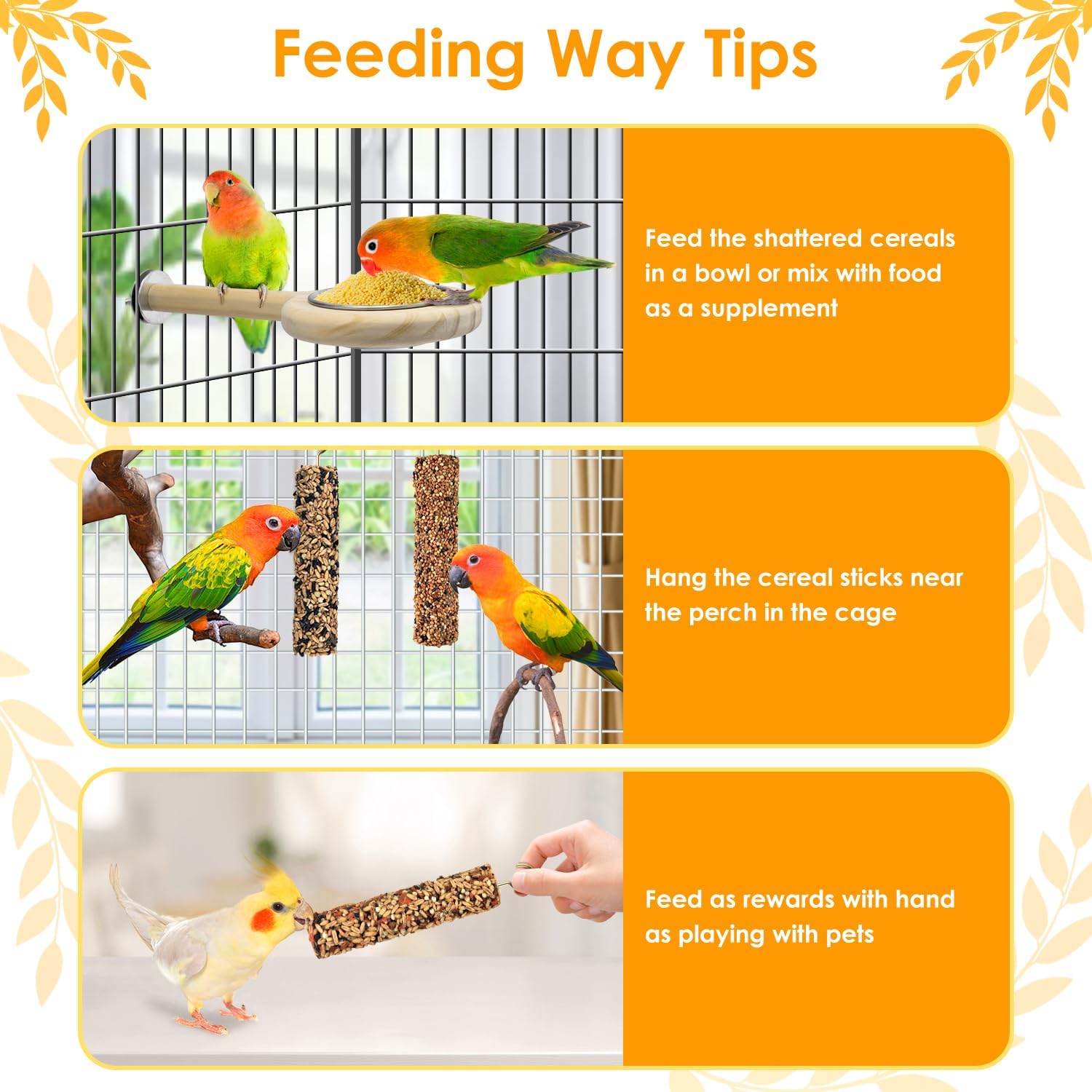 KATUMO Bird Treats Parrot Crunch Sticks Parakeet Grains Mixed Treats Cockatiel Snacks Budgie Food Sticks for Lovebird Conure Myna Canary Parrots : Pet Supplies