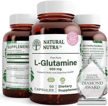 Natural Nutra L Glutamine, Helps To Promote Optimal Brain Functioning, Muscle Health And Boost Memory And Focus, 500 Mg 50 Capsules