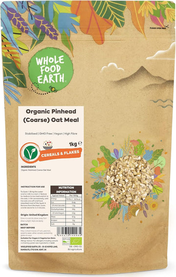 Wholefood Earth Organic Pinhead (Coarse) Oat Meal – 2 Kg | Stabilised | Gmo Free | Vegan | High Fibre | Certified Organic