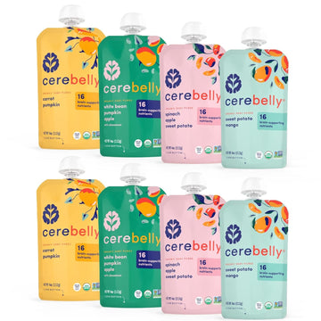 Cerebelly 6+ Month Organic Baby Food Pouches Puree - Baby & Toddler Snacks Made With Organic Veggies & Fruit - 16 Brain-Supporting Nutrients - Veggie Variety Pack (4 Oz, Pack Of 8)