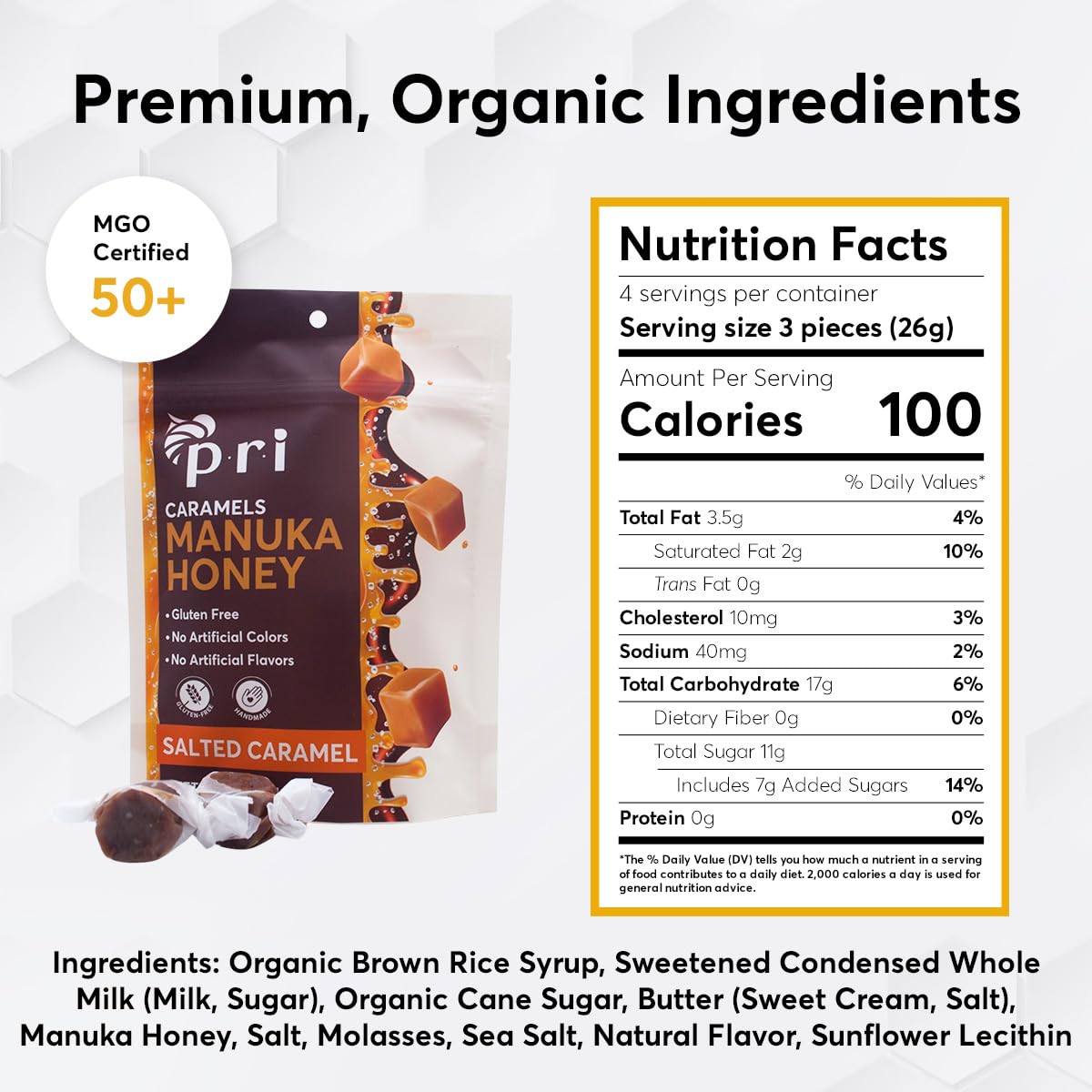 P.R.I Manuka Honey Salted Caramels, Sweet And Chewy All Natural Treat, 4Oz : Grocery & Gourmet Food