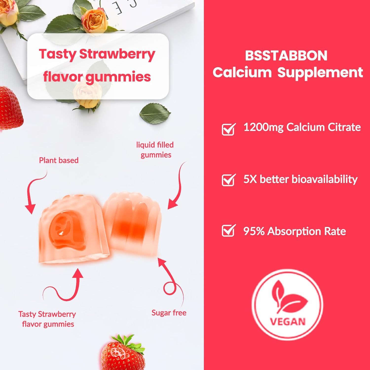 Calcium Citrate Supplement Gummies For Adult: Women & Men Sugar Free 1200 Mg Calcium Chewable Gummy - Organic Natural High Absorption Vegan Supplements For Energy Immune Support (120Count : Health & Household