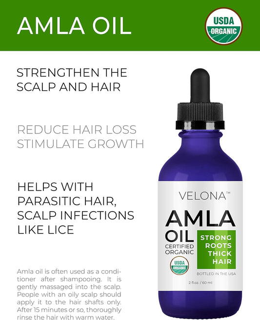 velona Amla Oil USDA Certified Organic - 2 oz | 100% Pure and Natural Carrier Oil | Extra Virgin, Unrefined, Cold Pressed | Hair Growth, Body, Face & Skin Care | Use Today - Enjoy Resultsā¦