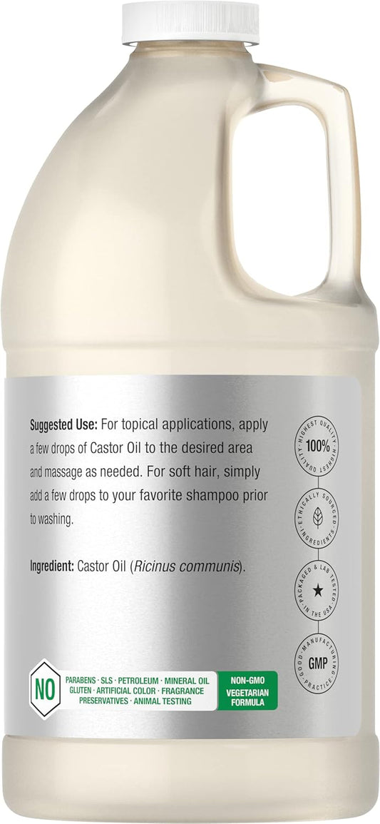 HorbƤach Castor Oil 64Oz | For Hair, Eyelashes & Eyebrows | Hexane Free & Cold Pressed | Vegetarian, Non-Gmo