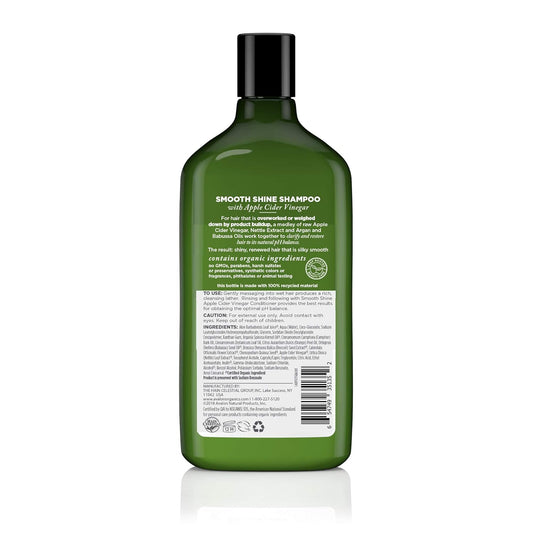 Avalon Organics Shampoo, Smooth Shine Apple Cider Vinegar, 11 Oz (Pack Of 6)