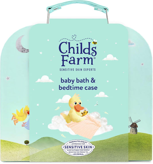Childs Farm Baby Suitcase Gift | Baby Bubble Bath (250Ml), Shampoo & Body Wash (250Ml), Moisturiser (200Ml) & Nappy Cream (100Ml) | Suitable For Newborns With Sensitive, Dry, Itchy Skin