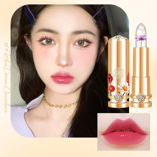 3 Colors Crystal Flower Jelly Lipstick Set,Magic Temperature Color Changing Lip Gloss Ph Lipstick Color Changing Jelly Lipstick Waterproof Moisturizer Lip Balm (#1+#2+#3)