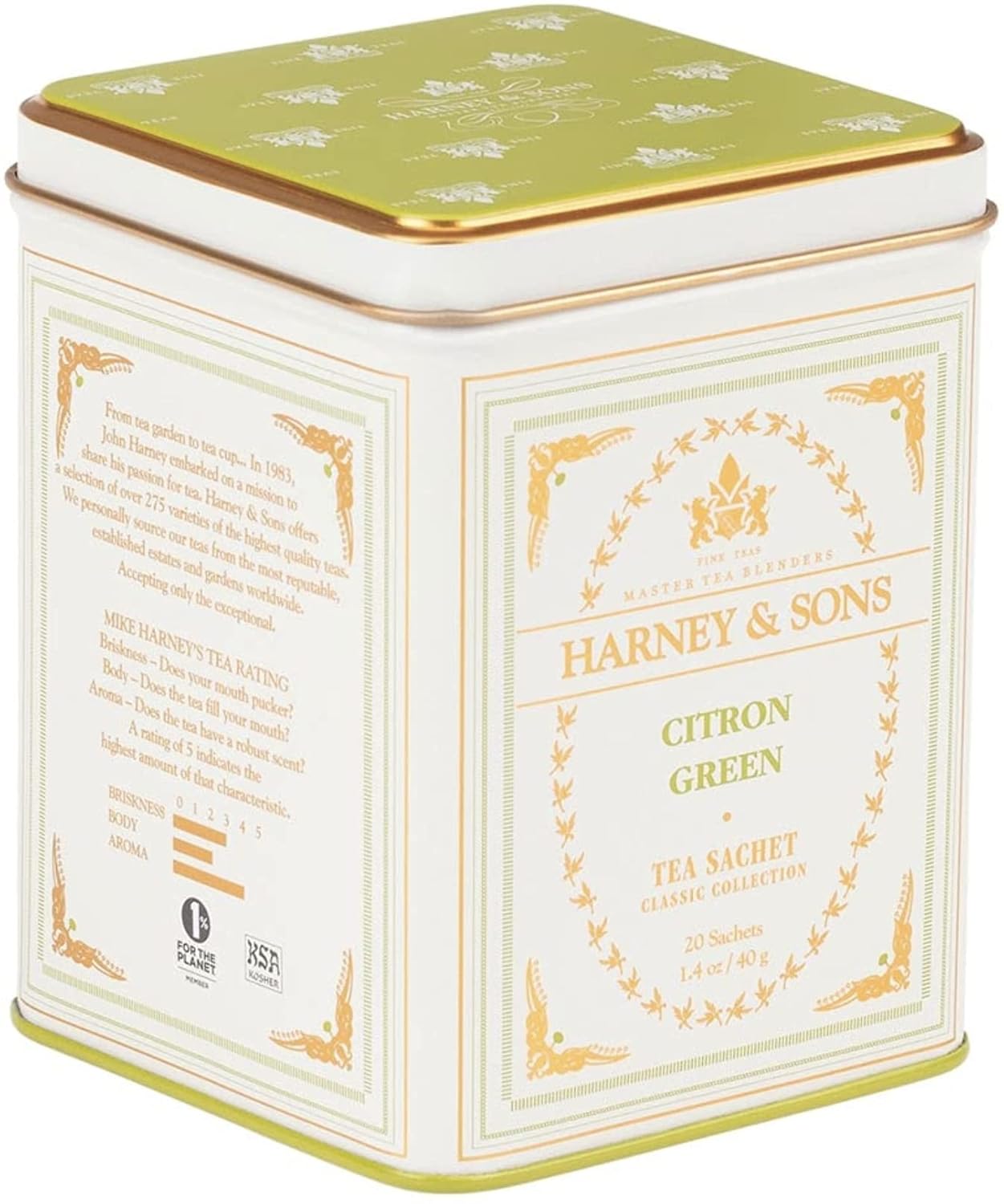 Harney & Sons Citron Green Tea, White, 20 Count (Pack Of 1)