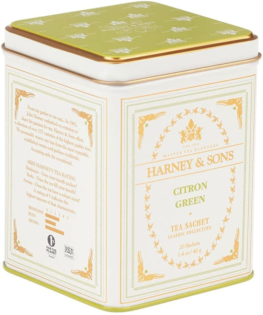 Harney & Sons Citron Green Tea, White, 20 Count (Pack Of 1)