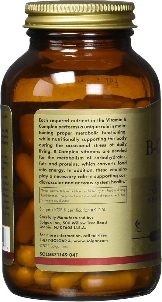 Solgar B-Complex "100", 100 Vegetable Capsules - Heart Health, 100 Count (Pack Of 12)