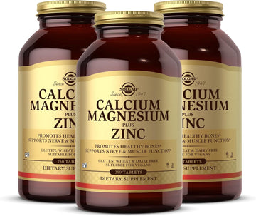 Solgar Calcium Magnesium Plus Zinc - 250 Tablets, Pack Of 3 - Promotes Healthy Bones, Supports Nerve & Muscle Function - Non-Gmo, Vegan, Gluten Free - 250 Total Servings