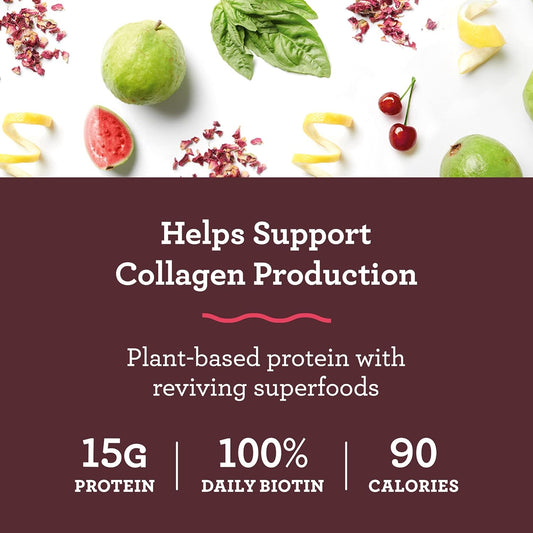 Amazing Grass Glow Vegan Collagen Support With Biotin And Plant Based Protein Powder, Chocolate Rose, 15 Servings