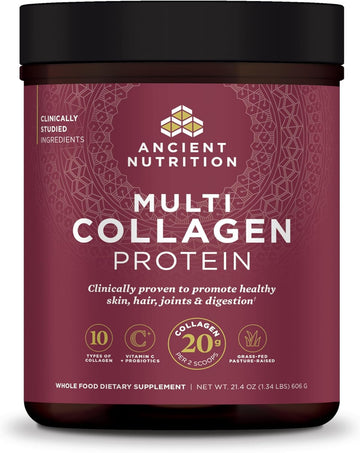 Ancient Nutrition Collagen Powder Protein, Multi Collagen Protein, Cucumber Lime, Hydrolyzed Collagen Peptides Supports Skin And Nails, Joint Supplement, 18.6Oz