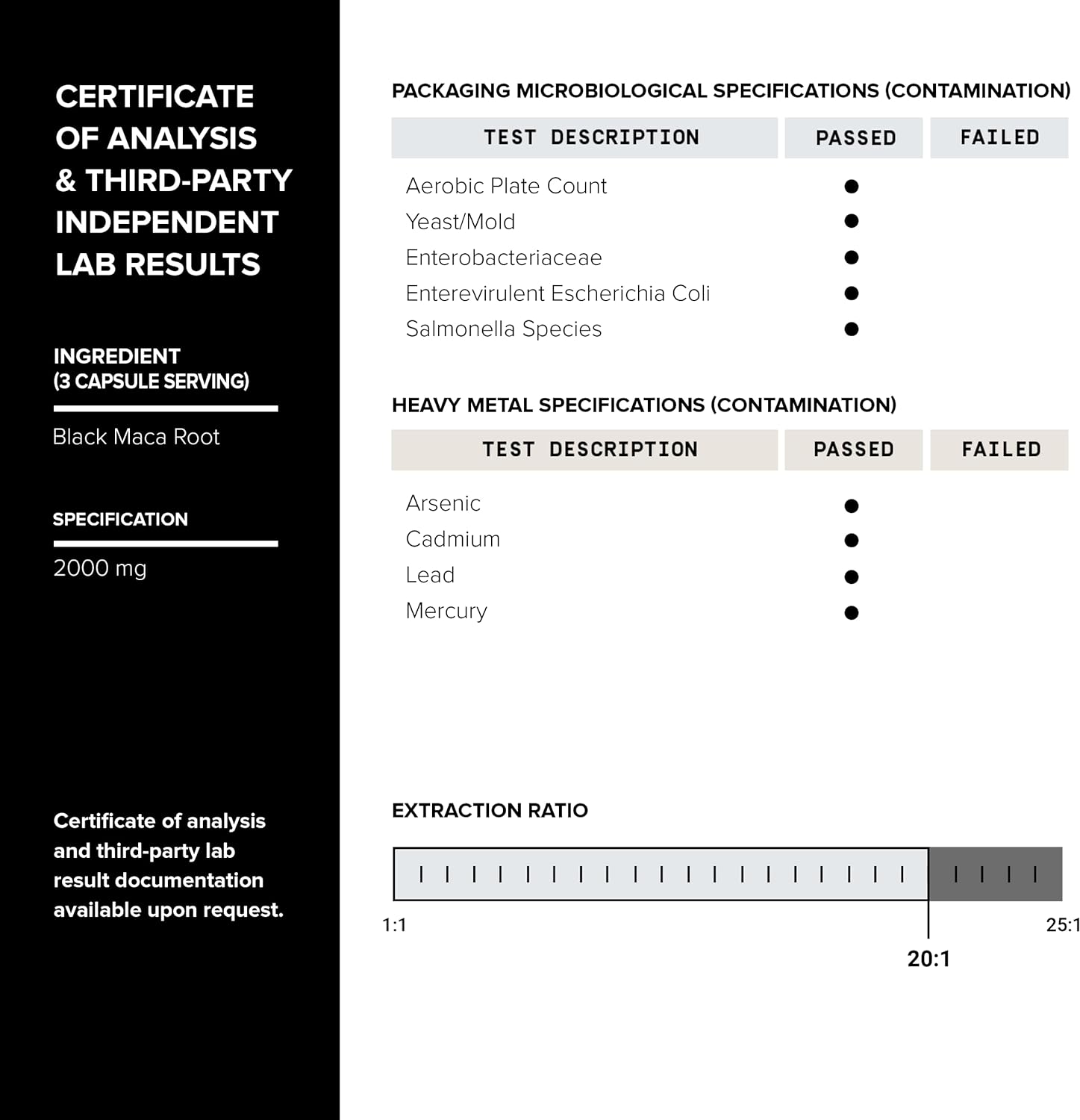 40,000mg Pure Black Maca Root Extract - Ultra Concentrated 20:1 Single Origin Wildcrafted Third-Party Tested Black Maca Powder Capsules for Men & Women - Peruvian Black Macca Root Powder -120 Veg Caps : Health & Household