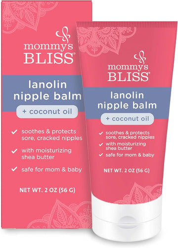 Mommy'S Bliss Lanolin Nipple Balm Breastfeeding Cream With Coconut Oil & Shea Butter, Soothing Cream For Sore, Cracked Nipples, Safe For Nursing Babies, Flavorless, 2 Oz