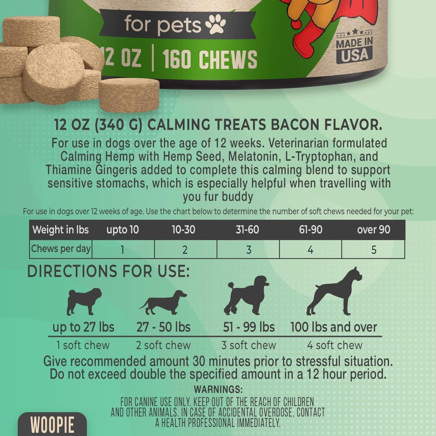 Calming Hemp Treats - for Dogs and Puppy Essentials for restful Sleep aid, Relief Stress for Attacks of Aggression pet - with melatonin, Easy Chews Toys, Made in USA : Pet Supplies