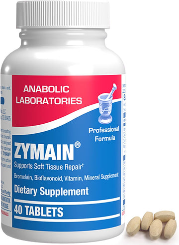 Bromelain Supplement For Soft Tissue Injuries - 40 Tablets - Vitamin C, Zinc, Citrus Bioflavonoids - Soft Tissue Support For Acute Injury Recovery - Zymain Proteolytic Enzymes, Minerals, Vitamins