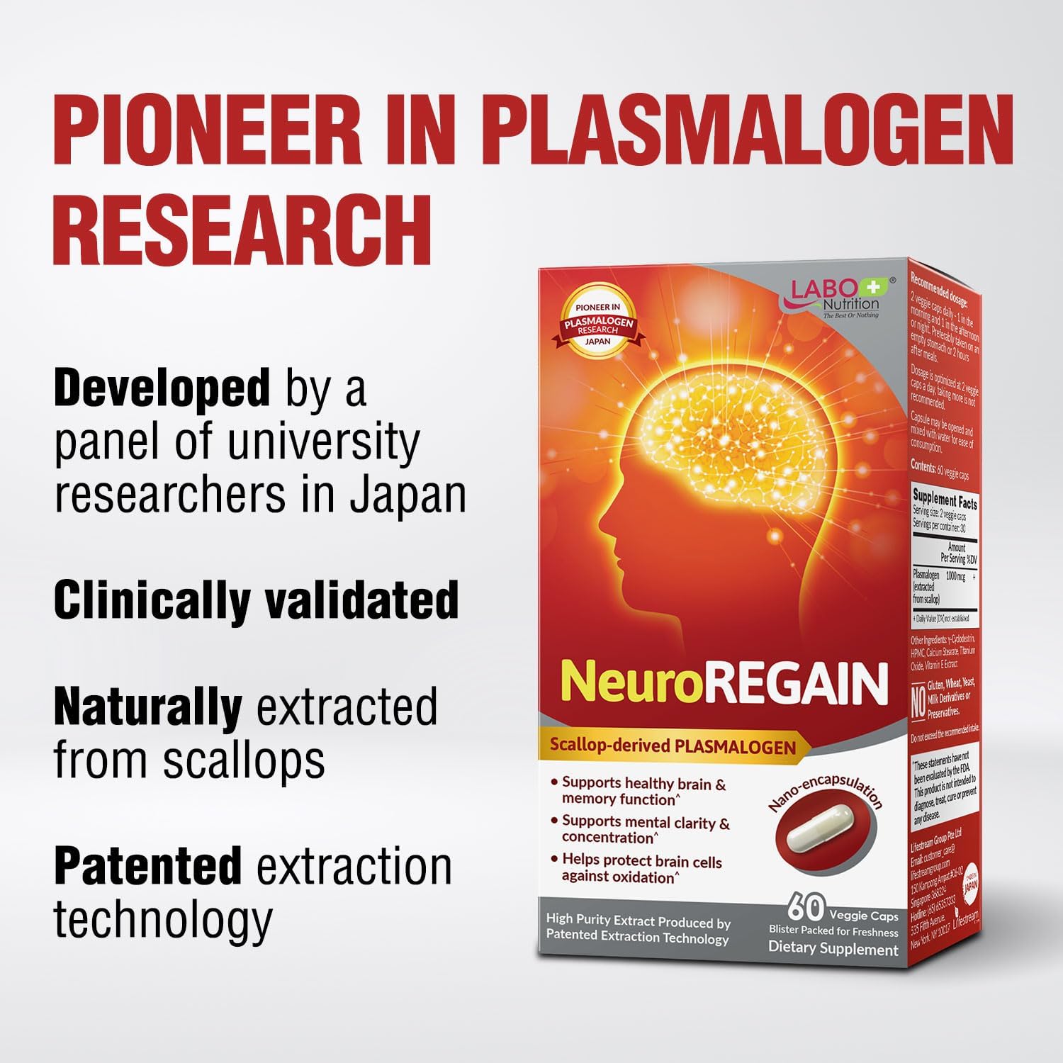 Labo Nutrition Neuroregain - Scallop-Derived Plasmalogen For Brain Deterioration, Memory, Alertness, Learning, Concentration And Other Cognitive Functions β Suitable For Seniors, Adult Men & Women : Health & Household