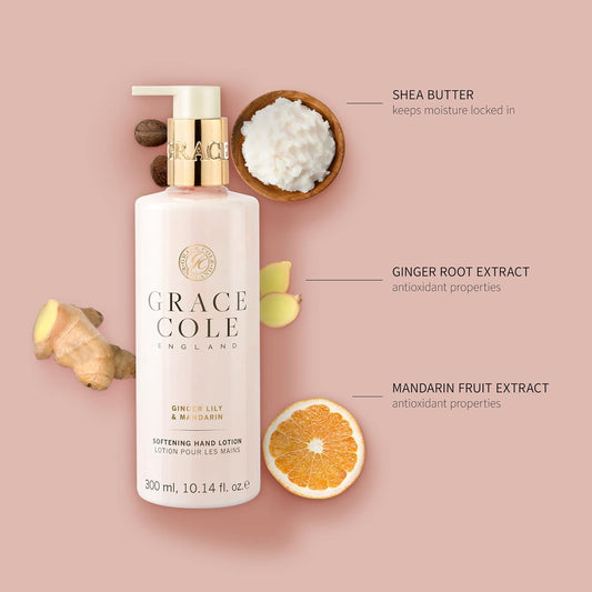 Grace Cole Ginger Lily & Mandarin Fragrance Cleansing Hand & Body Lotion 300Ml - Essential Oils - Vegan And Cruelty Free, No Sls Or Parabens - Made In England
